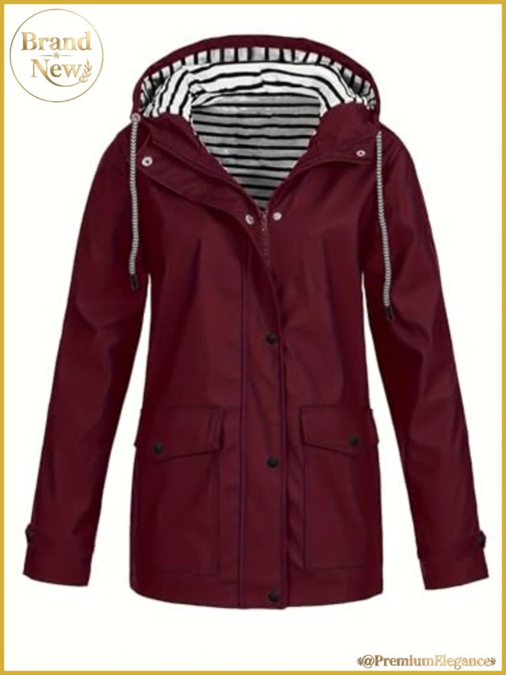 Women Waterproof Rain Jacket Lightweight Hooded Windbreaker Trench